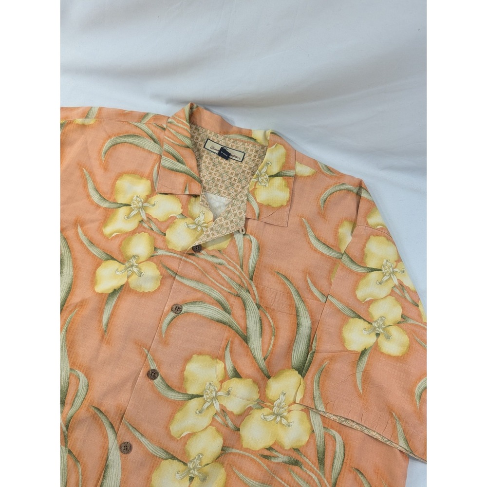 Tommy Bahama Shirt Mens 2XL Salmon Floral Silk Hawaiian Short Sleeve Button Up